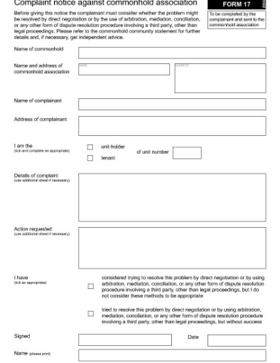 Picture of Complaint Notice Against Commonhold Association | UK