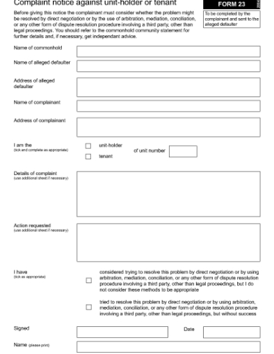 Picture of Complaint Notice Against Commonhold Unit Holder or Tenant | UK
