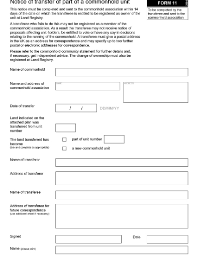 Picture of Notice of Transfer of Part of a Commonhold Unit | UK