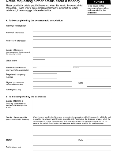 Picture of Notice Requesting Further Details About a Commonhold Tenancy | UK