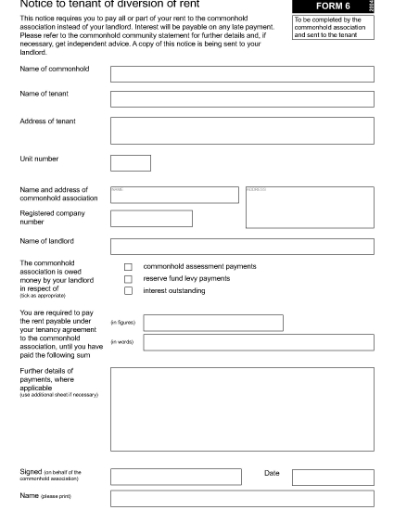 Picture of Notice to Tenant of Diversion of Rent (Commonhold) | UK