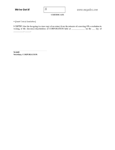 Certificate of corporate secretary for Canadian companies