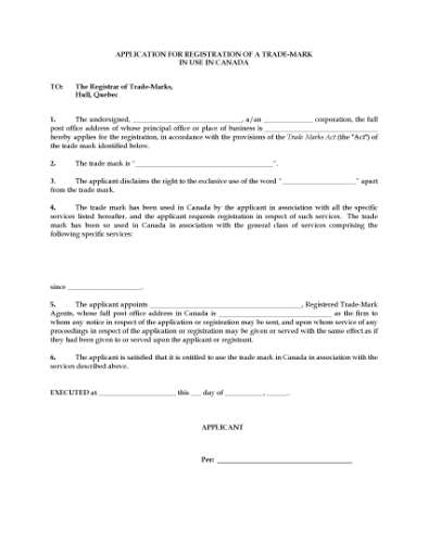 Picture of Trademark Application Form 1 | Canada