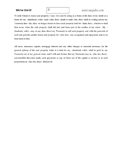 Will clause granting life estate in residence to spouse