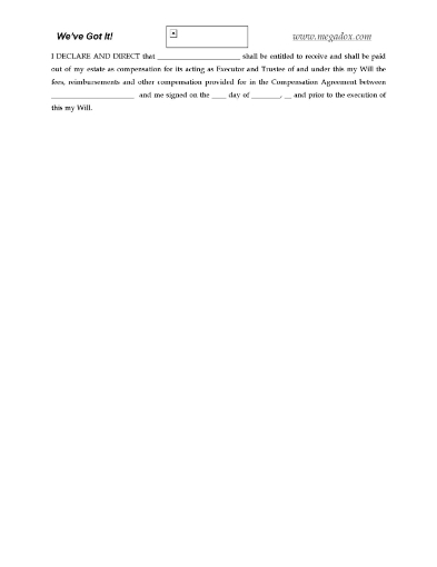 Will Clause for Paying Compensation to Executor