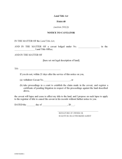 Picture of British Columbia Notice to Caveator