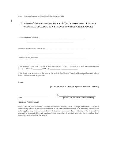 Picture of Northern Ireland Landlord's Notice to Terminate Business Tenancy