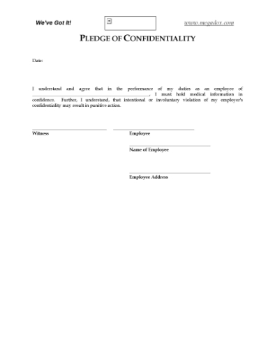 Picture of Medical Office Employee Pledge of Confidentiality