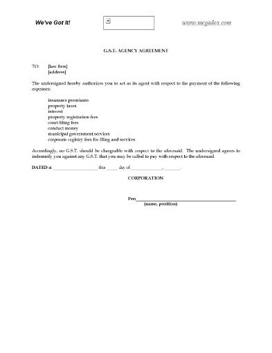 Canada G.S.T. Agency Agreement