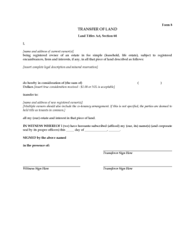 Picture of Alberta Transfer of Land Form 8