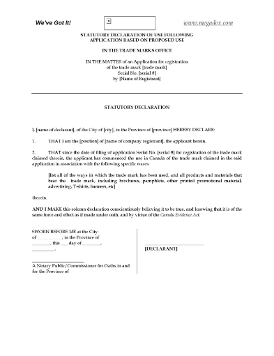 Canada Trademark Declaration