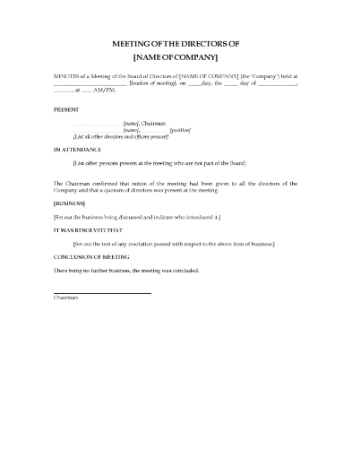 UK Minutes of Directors Meeting