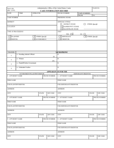 Picture of Court Case Information Record | USA