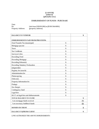 Picture of Nova Scotia Disbursement of Purchase Funds