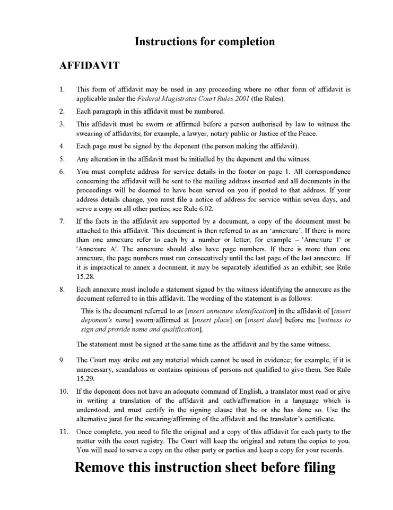 Picture of Federal Circuit and Family Court Affidavit Form | Australia
