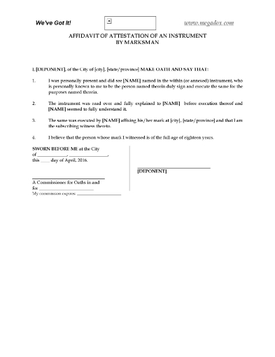 Canada Affidavit for a person who is unable to sign but can make a mark