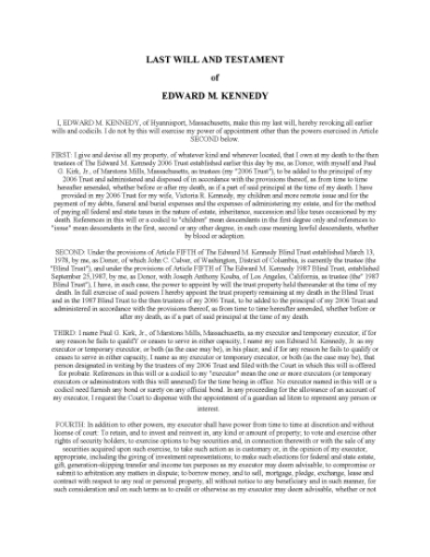 Picture of Senator Ted Kennedy Last Will and Testament