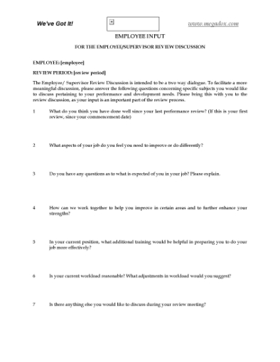 Picture of Questions for Employee Performance Review