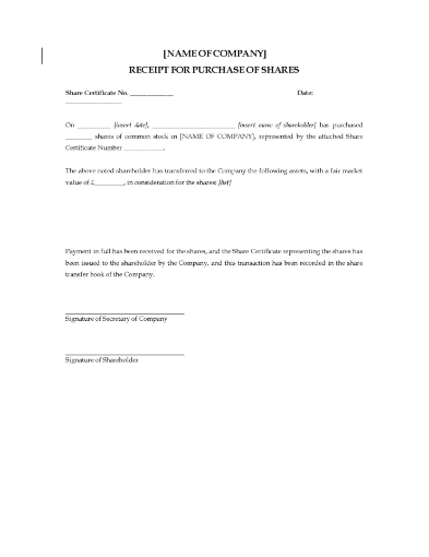 Receipt for purchase of shares in a United Kingdom company