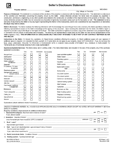 Michigan Seller's Disclosure Statement