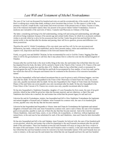 Picture of Nostradamus Last Will and Testament