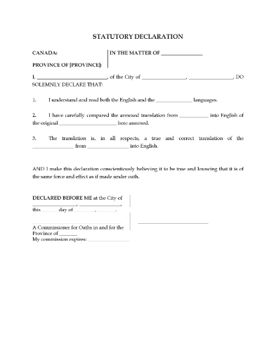 Canada statutory declaration form for translator