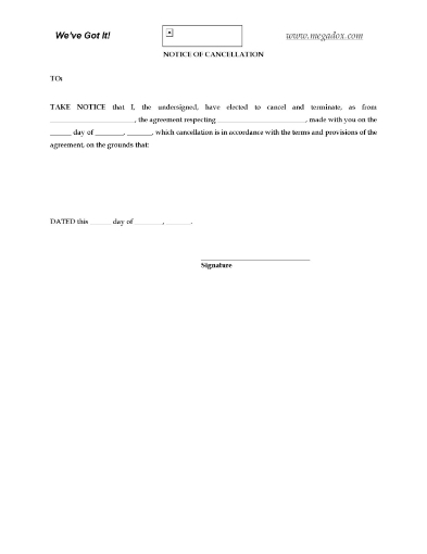 Notice to interested parties that you are cancelling an agreement