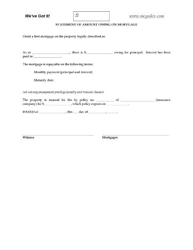 Canada statement of amount owing on mortgage