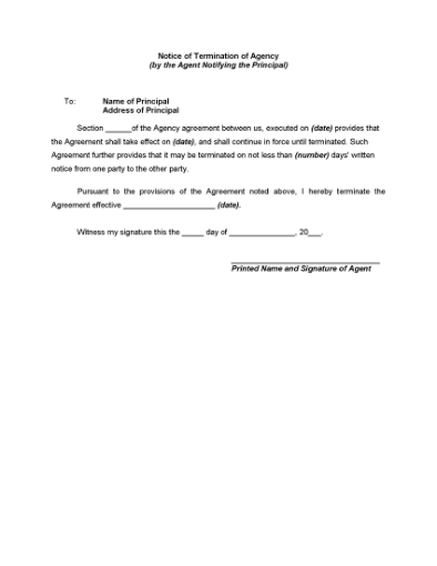 Picture of Notice of Termination of Agency by Agent
