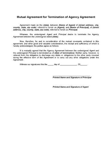 Mutual Termination of Agency Agreement