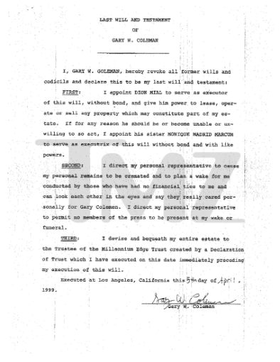 Picture of Gary Coleman Last Will and Testament