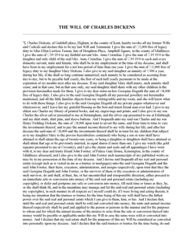 Picture of Charles Dickens Last Will and Testament