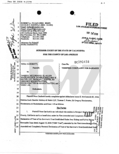 Picture of Joey Bishop Estate Complaint for Damages by Girlfriend