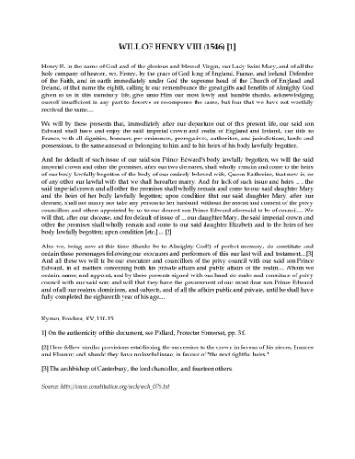 Picture of Henry VIII Last Will and Testament