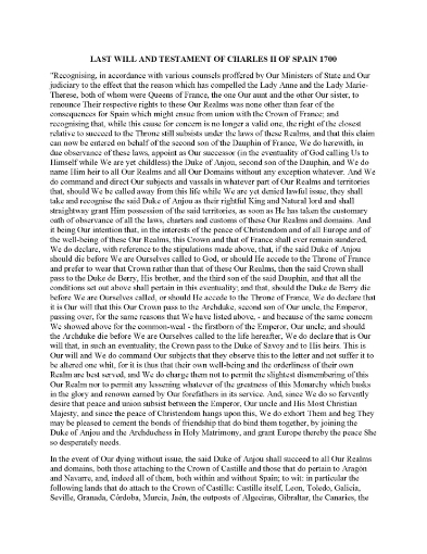 Last Will and Testament of Charles II of Spain