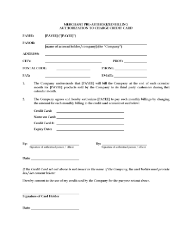 Picture of Customer Authorization for Recurring Credit Card Charge