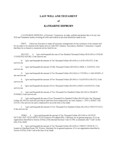 Picture of Katharine Hepburn Last Will and Testament