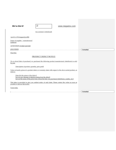 Picture of Product Defect Notice