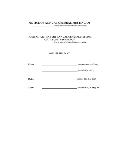 Notice and agenda for annual general meeting of U.S. condominium association