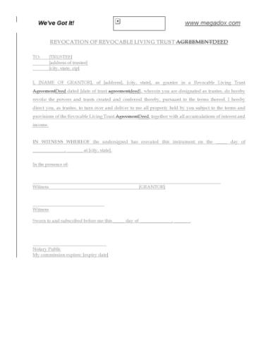 Picture of Revocation of Revocable Living Trust Deed | USA