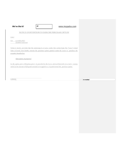 Notice of Tenant's Intention to Exercise Purchase Option