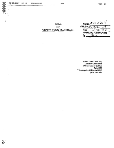 Picture of Anna Nicole Smith Last Will and Testament