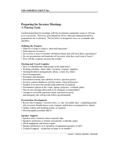 Picture of Preparing for Investor Meetings: A Planning Guide and Checklist