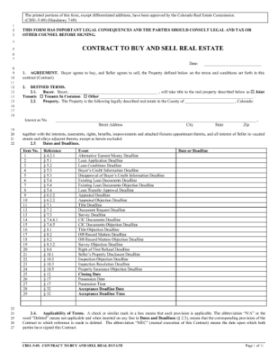 Picture of Colorado Contract to Buy and Sell Real Estate