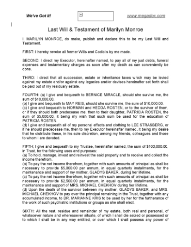 Picture of Marilyn Monroe Last Will