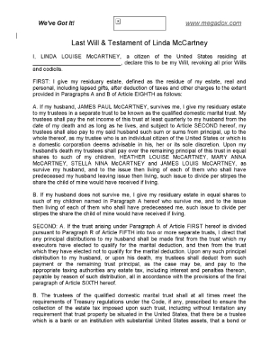 Picture of Linda McCartney Last Will and Testament