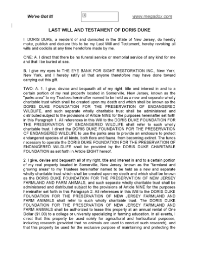 Picture of Doris Duke Last Will and Testament