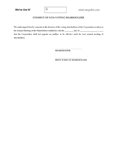 Alberta Consent of Shareholder to waive audit requirement