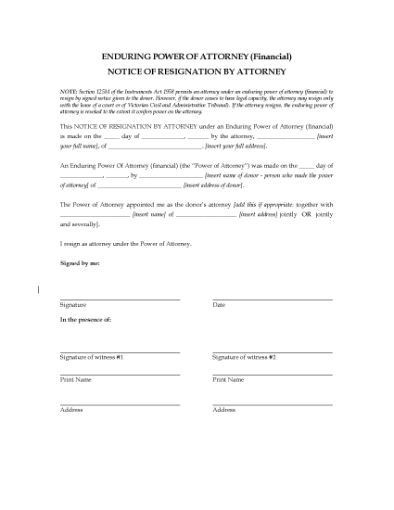 Picture of Victoria Resignation by Attorney under Enduring Power of Attorney
