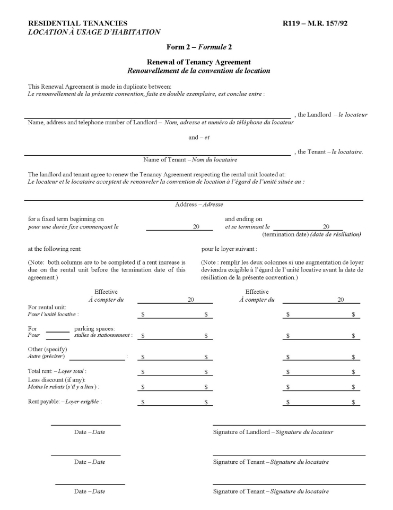 Manitoba renewal form for tenancy agreement